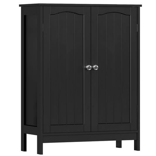 TEENFON Farmhouse Storage Cabinet with 2 Adjustable Shelves, Bathroom Cabinet with 4 Doors, Kitchen Cabinets, Cupboard for Kitchen, Living Room, Black