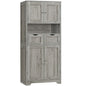 TEENFON 57.8" H Tall Storage Cabinet with 2 Drawers & 2 Adjustable Shelves, Bathroom Storage Cabinet with 4 Doors, Floor Cupboard, for Living Room, Dining Room, Entryway, Woodgrain Gray