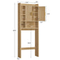 TEENFON Over The Toilet Storage Cabinet with 4 Open Shelves and Adjustable Shelf, Extra Tall Bathroom Organizer Unit with 2 Wood Doors, Home Space Saver for Bathroom, Laundry Room, Natural
