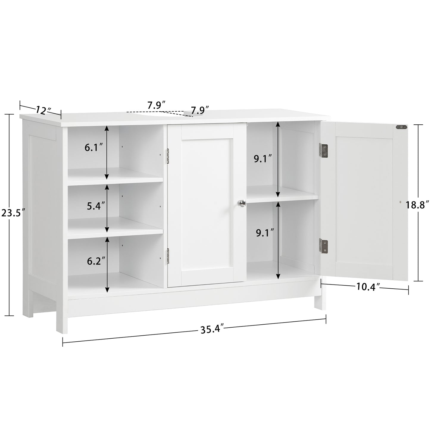 TEENFON 35.4" Pedestal Sink Storage Cabinet with 2 Doors and Adjustable Shelves, Bathroom Sink Cabinet, Under Sink Storage with U-Shape Cut-Out, White