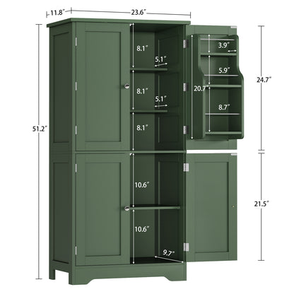 TEENFON 51" H Pantry Cabinet with 4 Doors, Kitchen Cabinet with 6 Door Shelves, Kitchen Pantry for Living Room, Dining Room, Bathroom, Green
