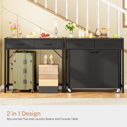 Laundry Sorter, Rolling Laundry Hamper with 3 Section Pull-Out Bags, Laundry Basket Organizer with 2 Drawers & 2-Tone Top Panel, Laundry Hamper with Wheels for Laundry Room Organization, Bathroom