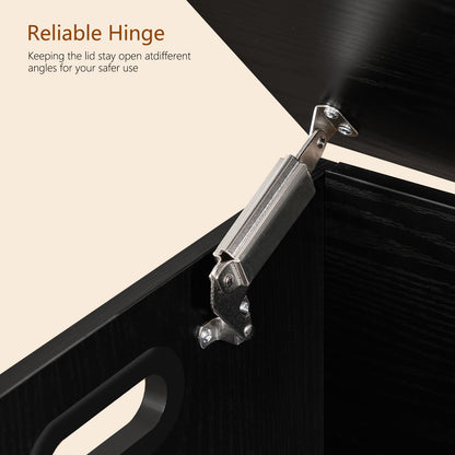 TEENFON 47.2" Large Storage Chest with Fabric Drawer, Toy Box with Safety Hinges, Extra Wide Storage Bench for Bedroom, Living Room, Entryway, Supports 300 lb, Black