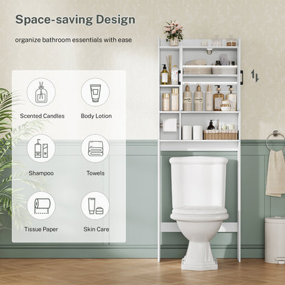 TEENFON Over The Toilet Storage Cabinet, Above Toilet Storage Cabinet with Paper Holder,Taller Wooden Free Standing Bathroom Storage with Shelves & Doors, Laundry Room Storage Shelf, White