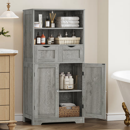 TEENFON Tall Storage Cabinet with Adjustable Shelves & Doors, Bathroom Cabinet, Cupboard for Living Room, Dining Room, Entryway, Grey