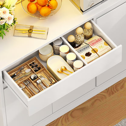TEENFON Pantry Cabinet with Charging Station and LED Light, Kitchen Pantry Cabinet with Microwave Stand, Kitchen Storage Cabinets with Adjustable Shelves and Door Shelves for Dining Room, White