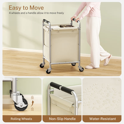 TEENFON Laundry Basket with Wheels, Rolling Laundry Sorter Cart with Side pockets,(180L) Rolling Laundry Hamper with Removable Bag and Handle for Bedroom, Beige