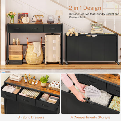 TEENFON Laundry Sorter, Rolling Laundry Hamper with 5 Section Pul-Out Bags, Laundry Basket Organizer with 4 Drawers, Laundry Hamper with Wheels for Laundry Room Organization, Bathroom, Bedroom