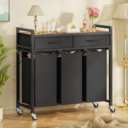 Laundry Sorter 3 Section, 120 L Laundry Hamper with 2 Drawers & 2-tone Top Panel, Rolling Laundry Basket Organizer with Pull-Out Removable Oxford Fabric Bags for Laundry Room Organization