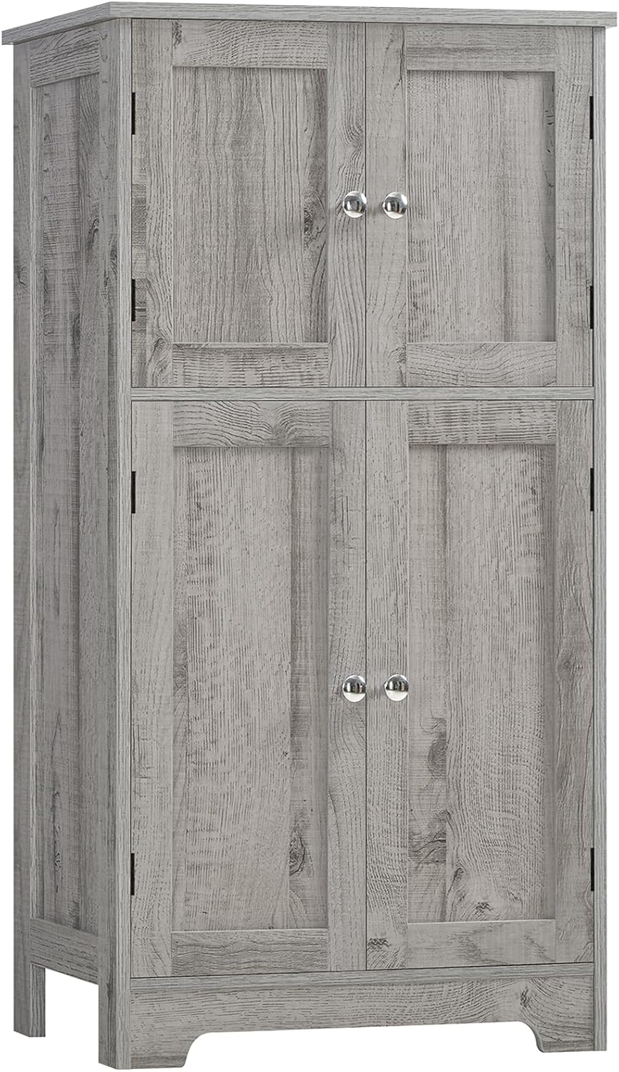 TEENFON Bathroom Floor Storage Cabinet, Freestanding Bathroom Storage Unit with 2 Adjustable Shelves & 4 Doors, 11.8 x 23.6 x 42.7 Inches, White