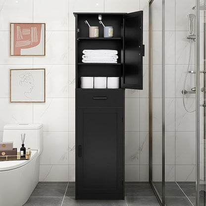 TEENFON 67'' Tall Storage Cabinet with 4 Shelves & 2 Doors, Bathroom Cabinet with 1 Drawer, Narrow Storage Cabinets for Bathroom, Living Room, Home Office, Black