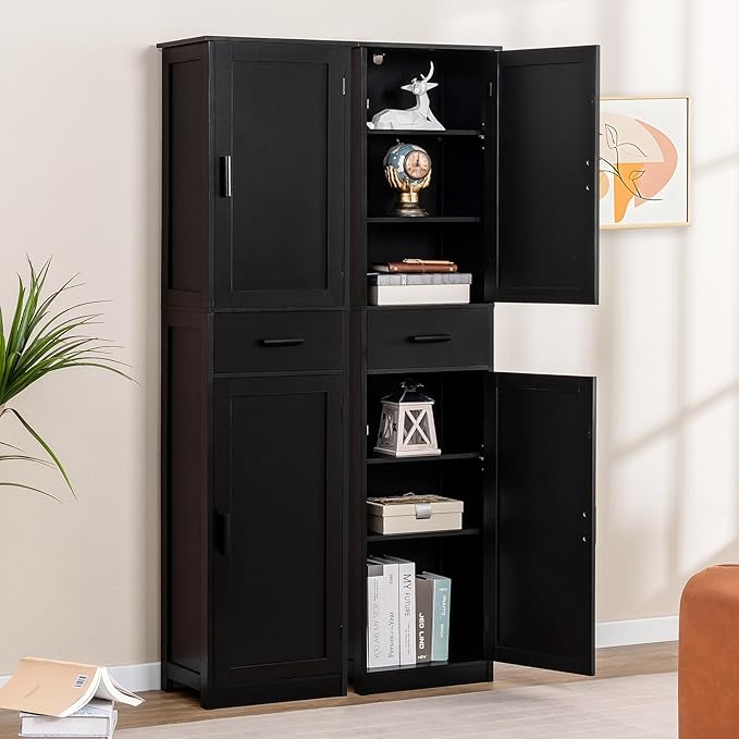 TEENFON 67'' Tall Storage Cabinet with 4 Shelves & 2 Doors, Bathroom Cabinet with 1 Drawer, Narrow Storage Cabinets for Bathroom, Living Room, Home Office, Black