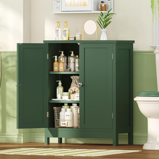 TEENFON Bathroom Cabinet, Bathroom Storage Cabinet with 2 Doors & 3 Shelves, 3 Heights Available, for Living Room, Entryway, Home Office, Green