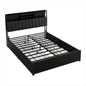 Modern Upholstered Bed Frame with Charging Station (Type-C/USB) & App /Remote Control LED Lights, Sturdy Metal Slat Foundation, Noise Free, Black(CJX001) (Queen (U.S. Standard))