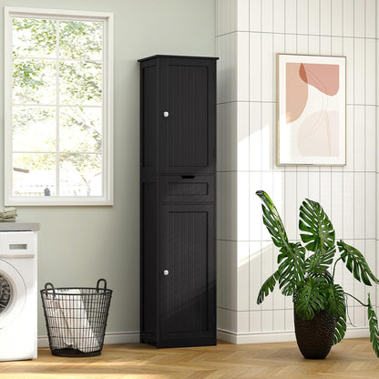 TEENFON  Black Bathroom Cabinet with 2 Doors and 1 Drawer, Bathroom Storage Cabinet with Adjustable Shelves, Narrow Storage Unit for Living Room, Entryway, Kitchen, Black