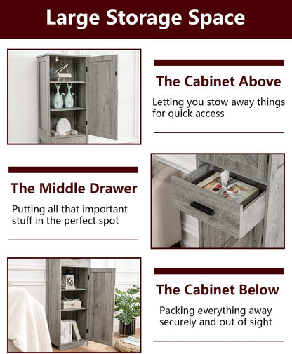 TEENFON Tall Bathroom Cabinet, Storage Cabinet with 6 Shelves & Drawer, Bathroom Storage Cabinet with Adjustable Shelves, Tall Cabinet for Living Room, Home Office, Grey