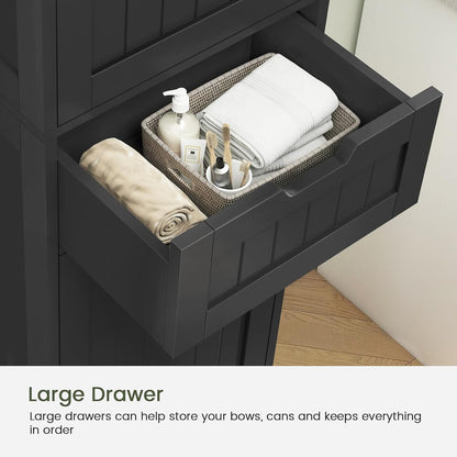 TEENFON  Black Bathroom Cabinet with 2 Doors and 1 Drawer, Bathroom Storage Cabinet with Adjustable Shelves, Narrow Storage Unit for Living Room, Entryway, Kitchen, Black