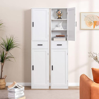 TEENFON 67'' Tall Bathroom Cabinet, Storage Cabinet with 4 Shelves & 2 Doors, Narrow Storage Cabinets for Bathroom, Living Room, Home Office, White