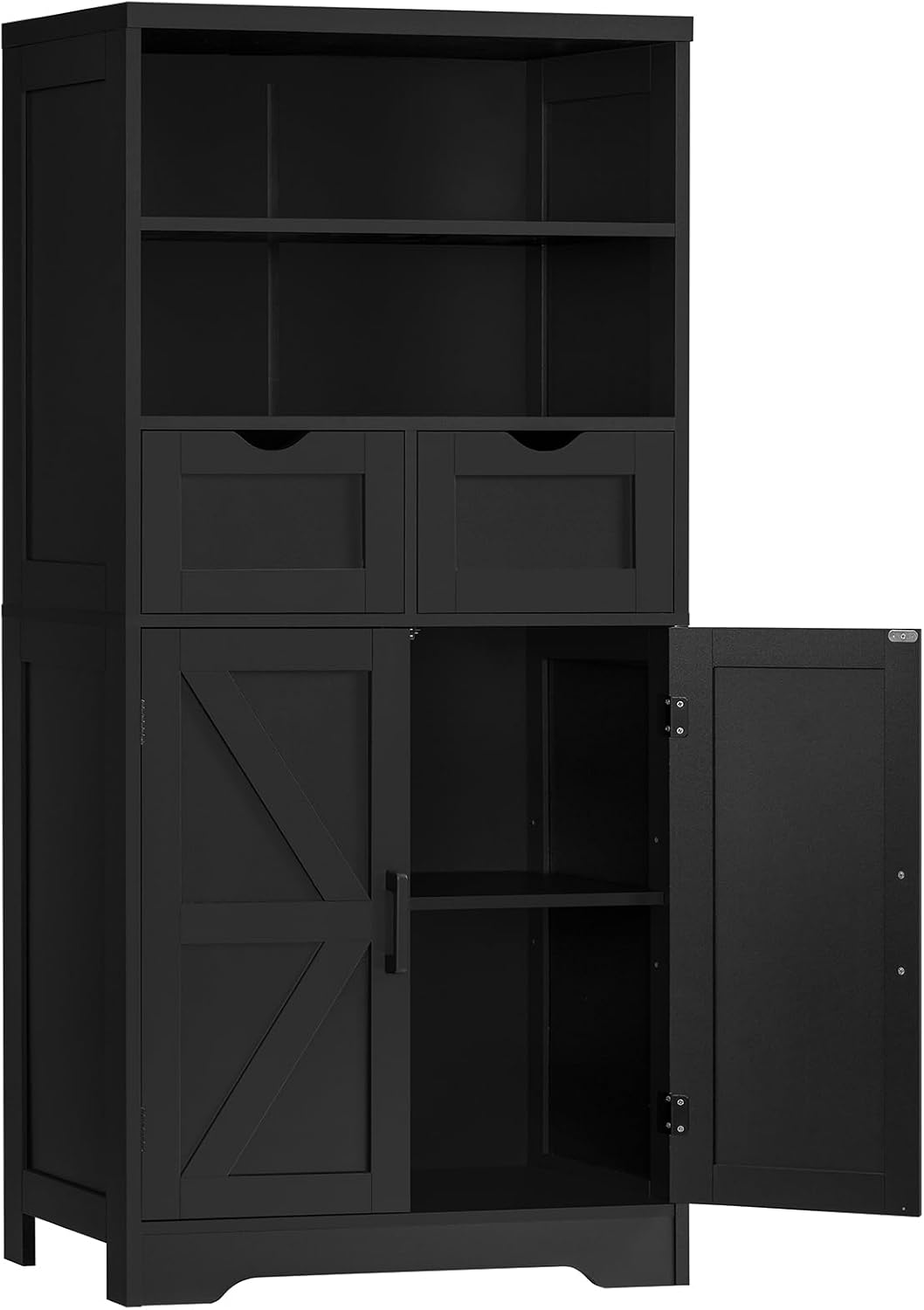 TEENFON Storage Cabinet with Doors & 2 Drawers, Kitchen Cabinet with Adjustable Shelf, Pantry Cabinets, Bathroom Cabinets, for Living Room, Entryway, Home Office, Black