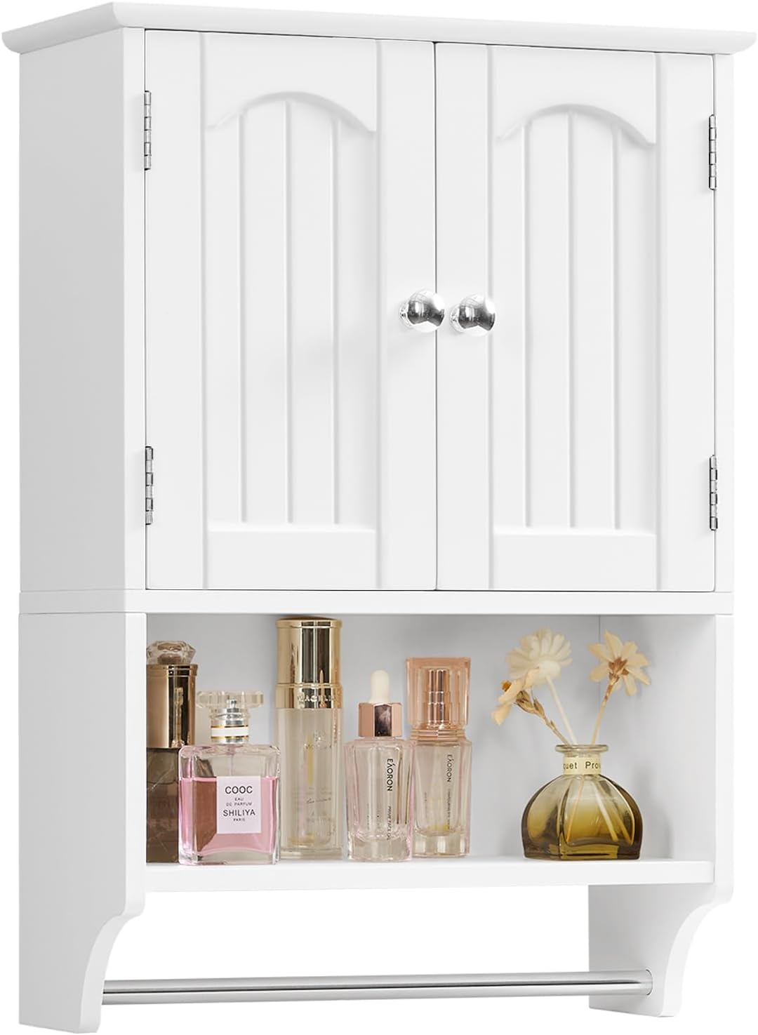 TEENFON Bathroom Wall Cabinet with Adjustable Shelves and Towel Rack, Wall Mounted Over The Toilet Storage Cabinet for Bathroom, Living Room, White