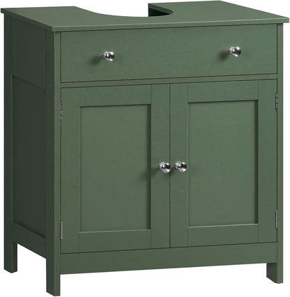 TEENFON Pedestal Sink Storage Cabinet with 2 Doors and Drawer, Bathroom Sink Cabinet, Under Sink Storage with U-Shape Cut-Out, Green