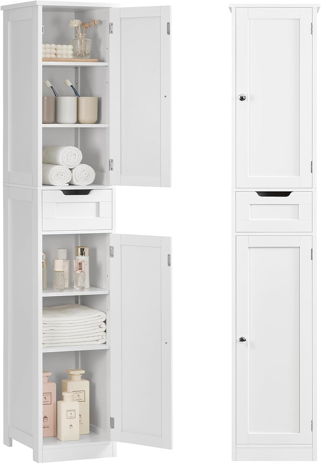 TEENFON Tall Bathroom Cabinet, Slim Narrow Bathroom Storage Cabinet with Adjustable Shelves, Storage Cabinets with 1 Drawer, for Bathroom, Living Room, Entryway, Kitchen, White