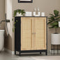 TEENFON Storage Cabinet with Rattan Doors, Bathroom Storage Cabinet with Adjustable Shelf, Floor Cabinet for Living Room, Entryway, Kitchen, Home Office, Black