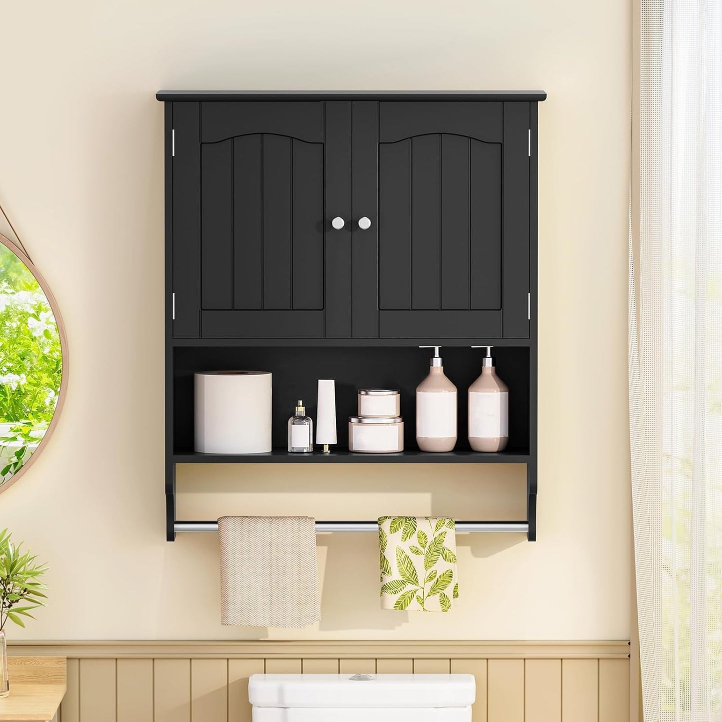 TEENFON Bathroom Wall Cabinet with Adjustable Shelf & Doors, Over The Toilet Storage Cabinet, Medicine Cabinet for Bathroom, Laundry Room, Kitchen, Black