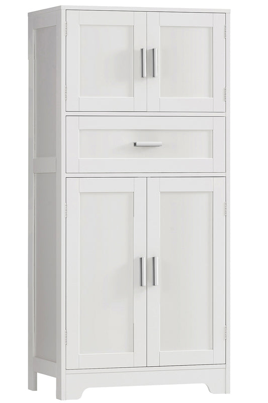 TEENFON Bathroom Storage Cabinet with Adjustable Shelf & Large Drawer, Tall Storage Cabinet with 4 Doors, Kitchen Pantry Storage Cabinets, for Living Room, Dining Room, Home Office, Entryway
