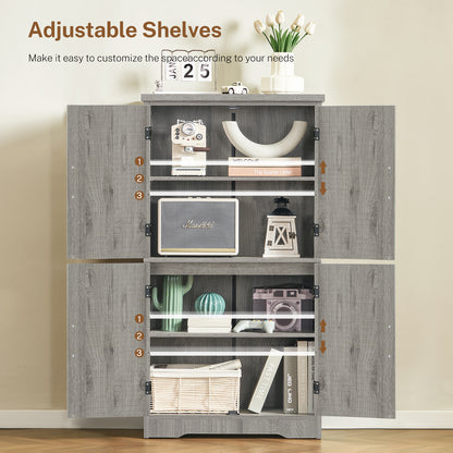 TEENFON Farmhouse Storage Cabinet with 2 Adjustable Shelves, Bathroom Cabinet with 4 Doors, Cupboard for Kitchen, Living Room, Rustic Gray