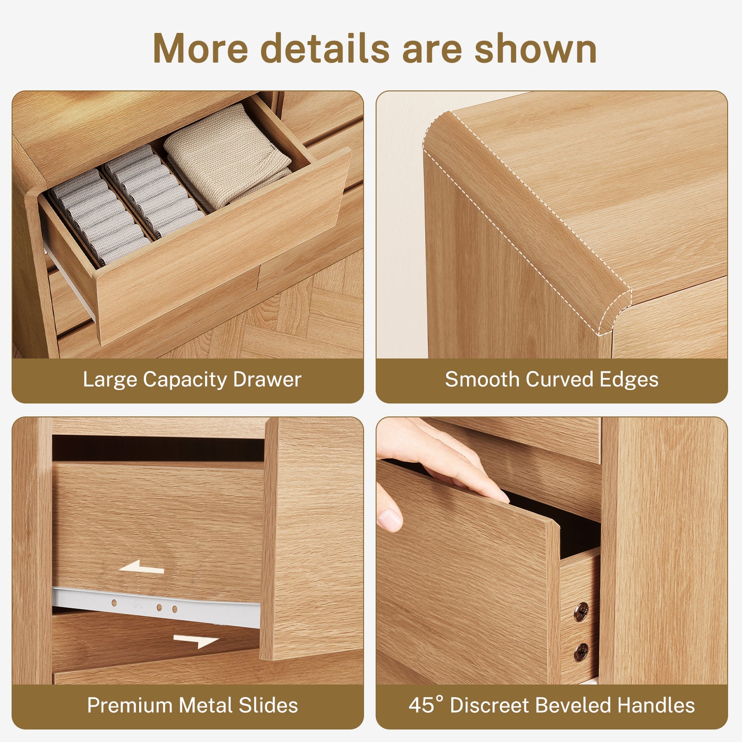 TEENFON 9 Drawer Dresser for Bedroom, 63" Wide Dressers & Chest of Drawers with Curved Profile Design, Wood Closet Storage Dressers Organizer for Bedroom, Living Room, Natural