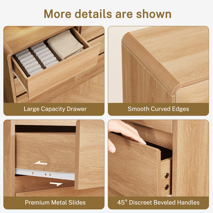 TEENFON 9 Drawer Dresser for Bedroom, 63" Wide Dressers & Chest of Drawers with Curved Profile Design, Wood Closet Storage Dressers Organizer for Bedroom, Living Room, Natural