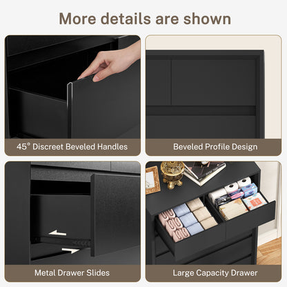 TEENFON 51.6" Tall Dresser for Bedroom with 7 Drawers, Black Dresser with Metal Slide, Bedroom Dressers, Wood Dressers & Chests of Drawers for Bedroom, Hallway, Black
