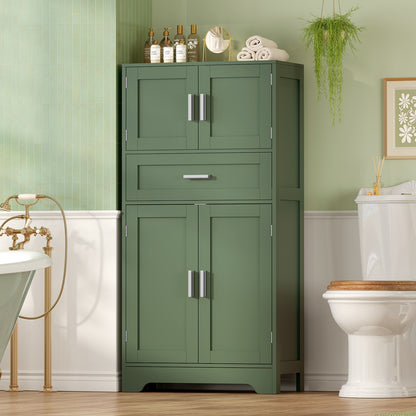 TEENFON Bathroom Floor Storage Cabinet with Adjustable Shelf, Freestanding Storage Cabinet with 4 Doors, Cupboard for Living Room, Home Office, Entryway, Forest Green