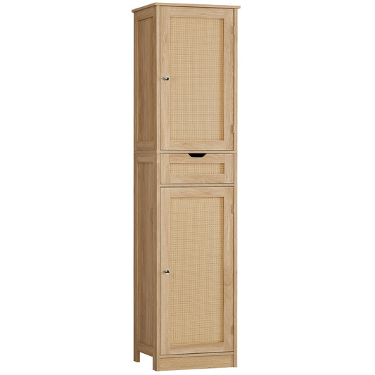 TEENFON 67" H Tall Storage Cabinet with 2 Rattan Doors and 1 Drawer, Narrow Rattan Cabinet with Adjustable Shelves, for Living Room, Entryway, Kitchen, Natural