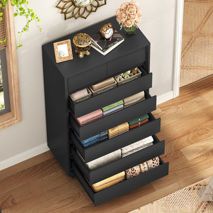 TEENFON 51.6" Tall Dresser for Bedroom with 7 Drawers, Black Dresser with Metal Slide, Bedroom Dressers, Wood Dressers & Chests of Drawers for Bedroom, Hallway, Black