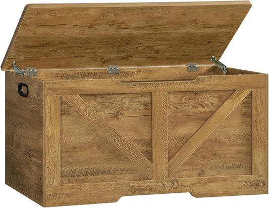39.4”Toy Box, Storage Chest with Safety Hinges, Lift Top Wooden Toy Chest, Storage Bench, for Living Room, Bedroom, Entryway, Honey Brown