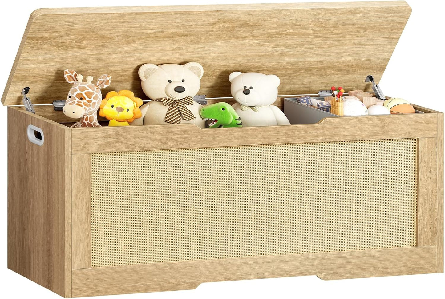 47.2" Large Storage Chest with Fabric Drawer, Toy Box with Safety Hinges, Extra Wide Storage Bench for Bedroom, Living Room, Entryway, Supports 300 lb, Natural