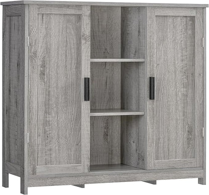 TEENFON Storage Cabinet with 2 Doors and 4 Adjustable Shelves, Buffet Cabinet with Storage, Floor Cabinet for Living Room, Entryway, Kitchen, Rustic Gray