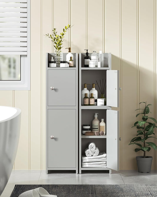 TEENFON Narrow Storage Cabinet for Small Bathrooms, Corner Cabinet with Adjustable Shelves, Grey