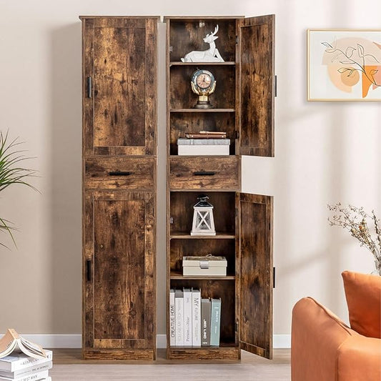 TEENFON 67'' Tall Storage Cabinet with Adjustable Shelves & 2 Doors, Bathroom Cabinet with 1 Drawer, Narrow Tall Cabinets for Living Room, Home Office, Rustic Brown