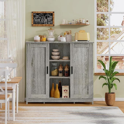 TEENFON Storage Cabinet with 2 Doors and 4 Adjustable Shelves, Buffet Cabinet with Storage, Floor Cabinet for Living Room, Entryway, Kitchen, Rustic Gray