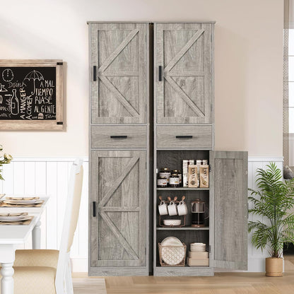 TEENFON Tall Bathroom Cabinet, Storage Cabinet with 6 Shelves & Drawer, Bathroom Storage Cabinet with Adjustable Shelves, Tall Cabinet for Living Room, Home Office, Grey