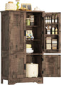 TEENFON Storage Cabinet with 4 Doors, 43.3" H Farmhouse Kitchen Cabinet with 6 Door Shelves, Kitchen Storage Cabinets with Adjustable Shelves, for Living Room, Antique Oak