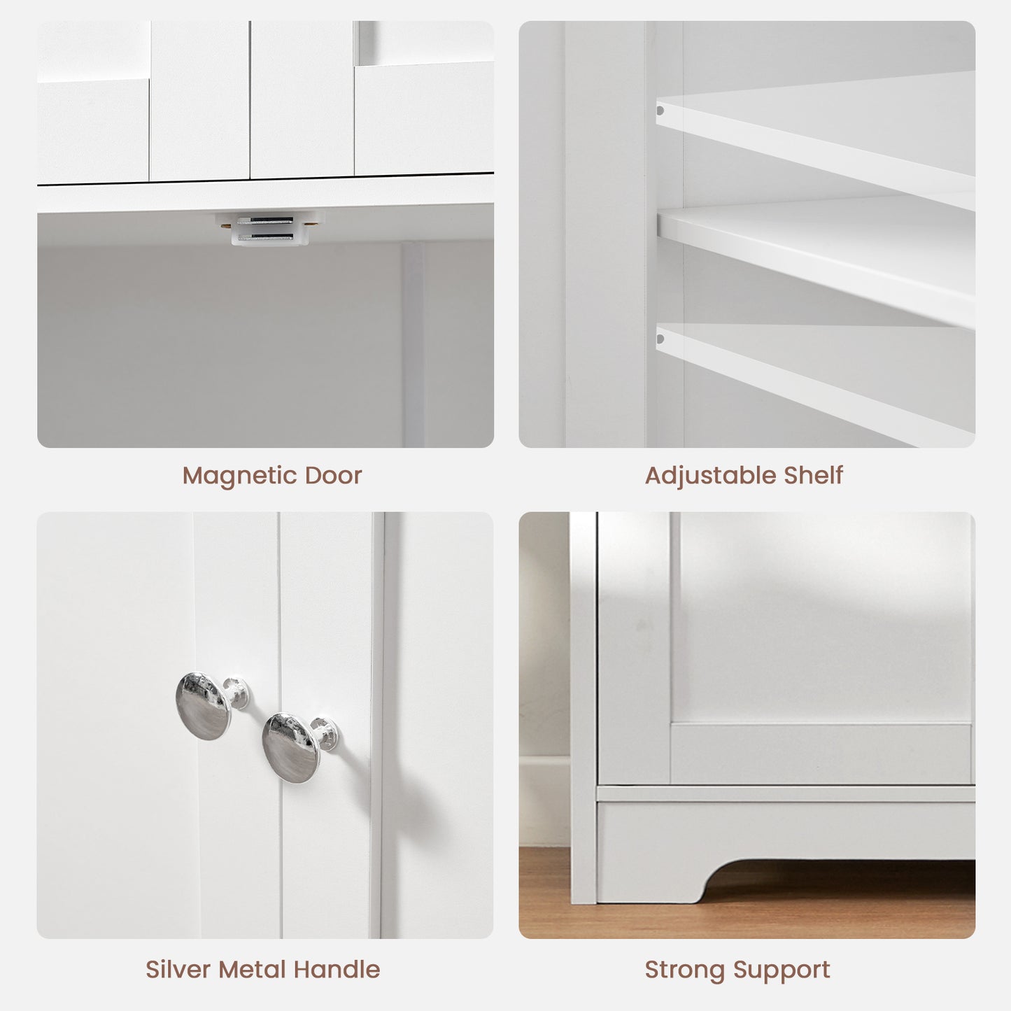 TEENFON Bathroom Floor Storage Cabinet, Freestanding Bathroom Storage Unit with 2 Adjustable Shelves & 4 Doors, 11.8 x 23.6 x 42.7 Inches, White