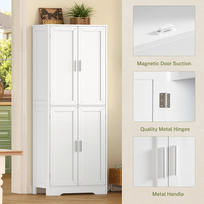 TEENFON 67” Storage Cabinet, Kitchen Pantry Cabinet with 4 Doors and 2 Adjustable Shelves, Cupboard, Tall Bathroom Cabinets for Dining Room, Living Room, White