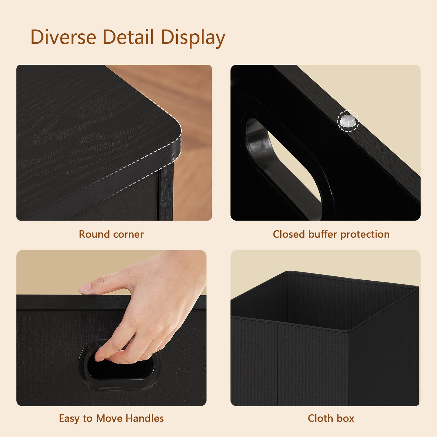 TEENFON 47.2" Large Storage Chest with Fabric Drawer, Toy Box with Safety Hinges, Extra Wide Storage Bench for Bedroom, Living Room, Entryway, Supports 300 lb, Black