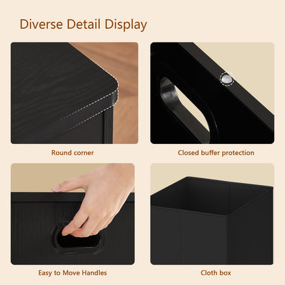 TEENFON 47.2" Large Storage Chest with Fabric Drawer, Toy Box with Safety Hinges, Extra Wide Storage Bench for Bedroom, Living Room, Entryway, Supports 300 lb, Black