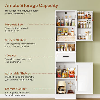 TEENFON 67" H Tall Storage Cabinet with 2 Doors, Bathroom Storage Cabinet, Kitchen Pantry Cabinets for Living Room, Dining Room, Bathroom, White