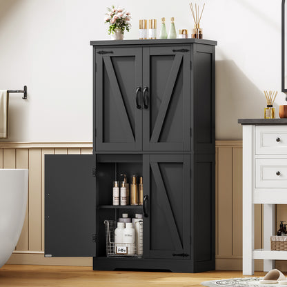 TEENFON Farmhouse Storage Cabinet with 2 Adjustable Shelves, Bathroom Cabinet with 4 Doors, Cupboard for Kitchen, Living Room, Rustic Gray